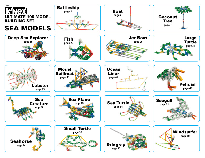 Ultimate 100 Model Building Set Web Models Sea Models 16457 | Knex.Parts